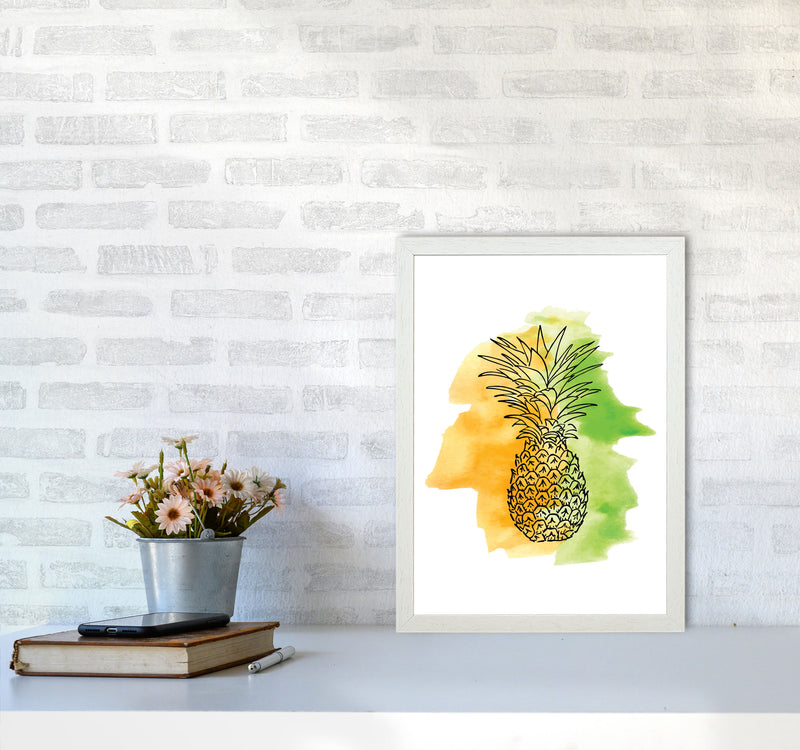 Orange And Green Pineapple Watercolour Modern Print A3 Oak Frame