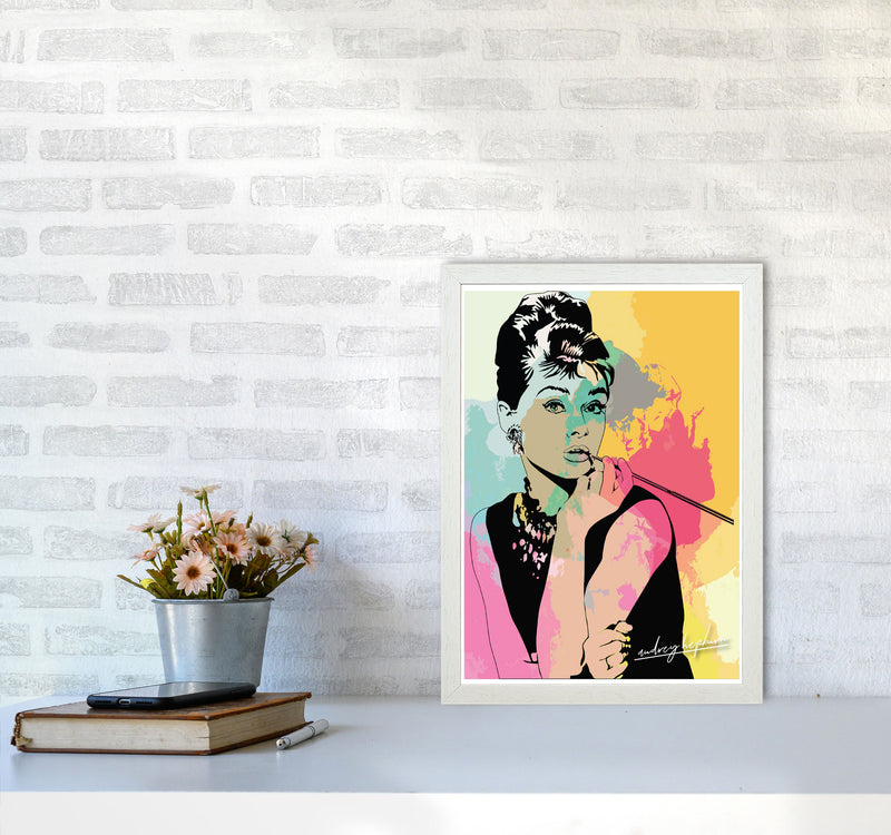 Audrey Hepburn In Colour Modern Print A3 Oak Frame