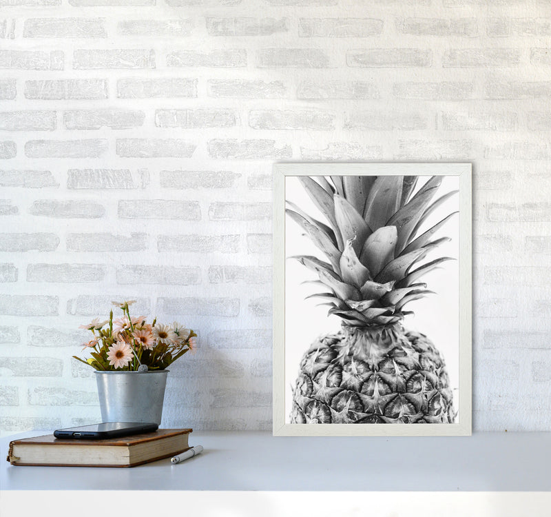 Black And White Pineapple Modern Print, Framed Kitchen Wall Art A3 Oak Frame