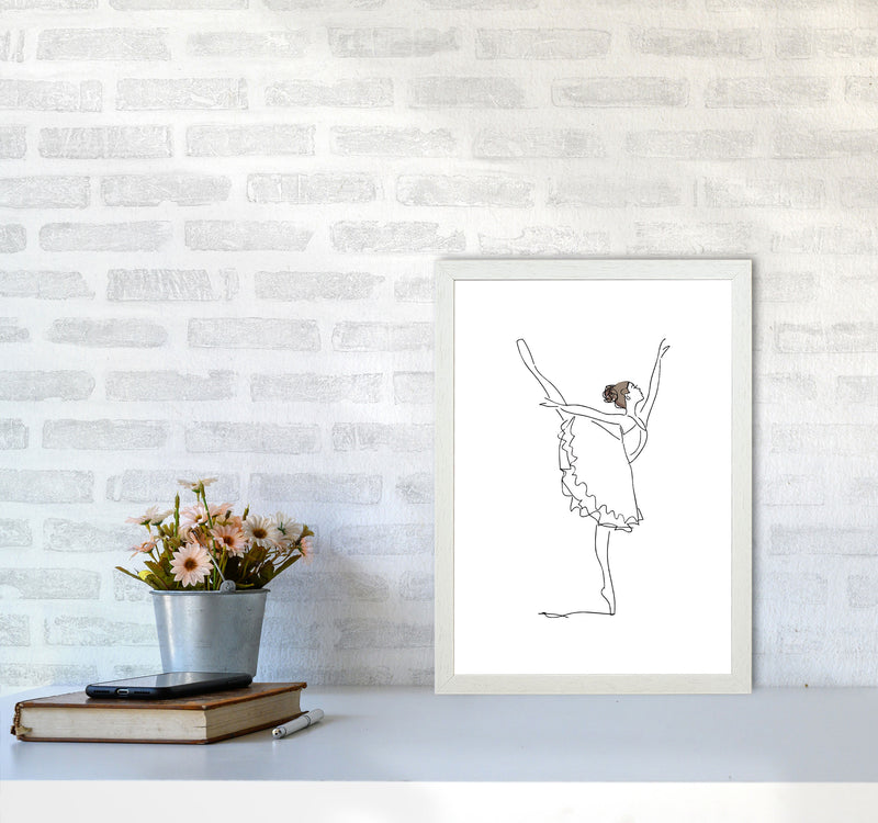 Ballet Dancer Line Drawing Modern Print A3 Oak Frame