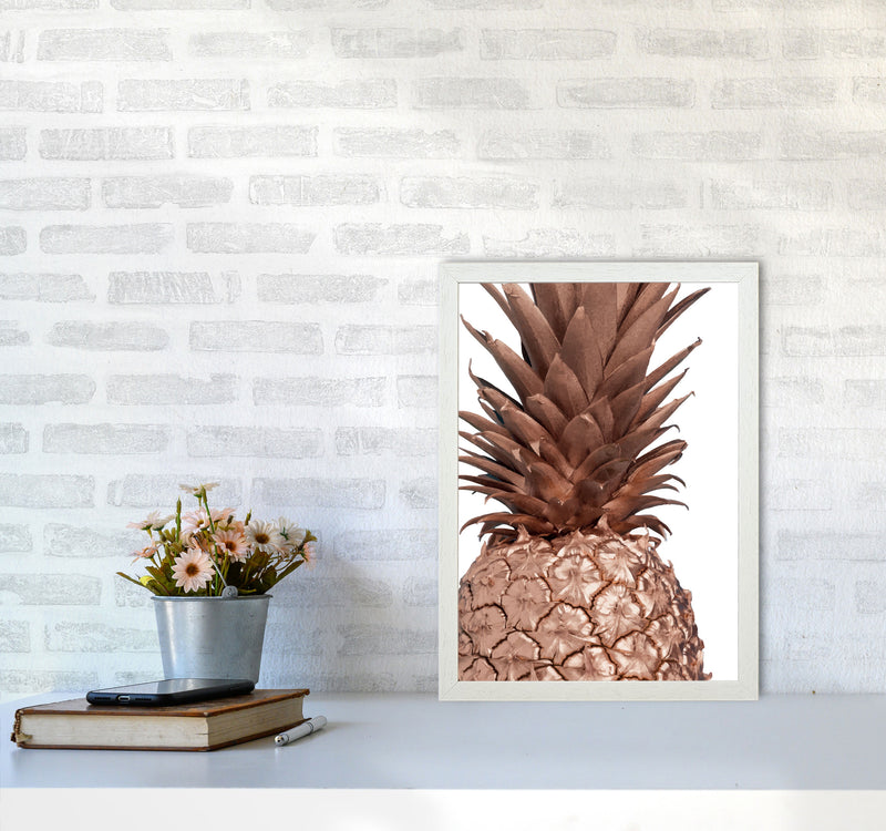 Rose Gold Pineapple Modern Print, Framed Kitchen Wall Art A3 Oak Frame