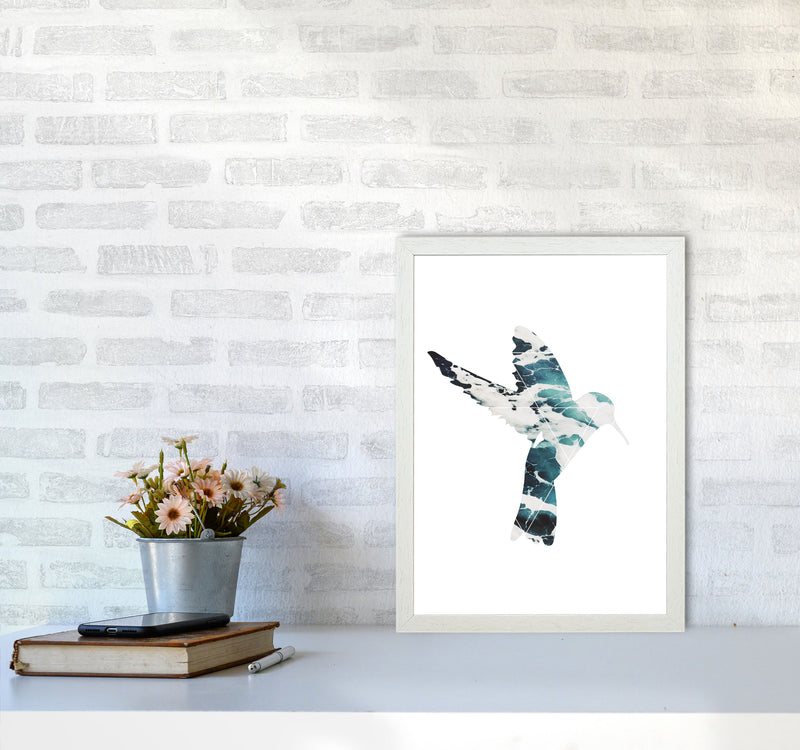 Blue Sea Bird Modern Print Animal Art Print A3 Oak Frame