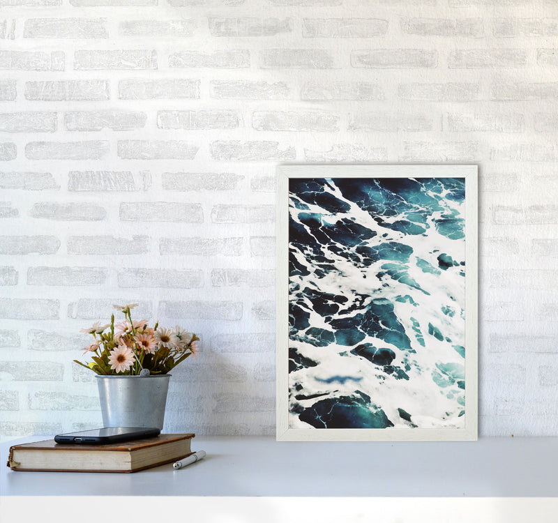 Blue White Water Modern Print, Framed Botanical & Nature Art Print A3 Oak Frame