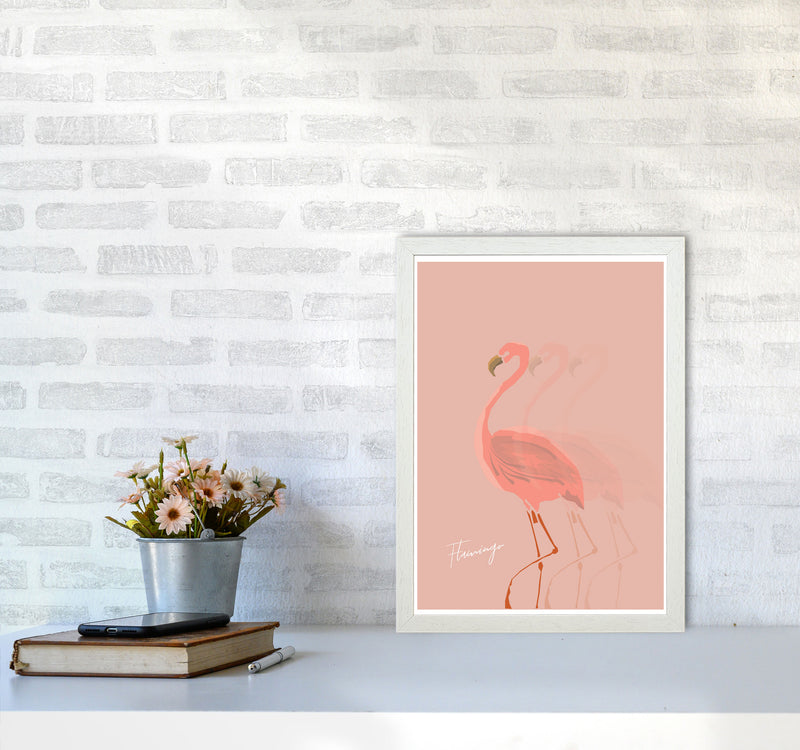 Flamingo Shadow Modern Print Animal Art Print A3 Oak Frame