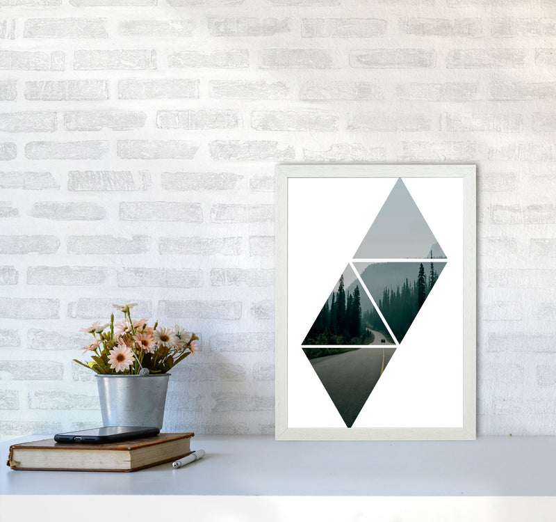 Abstract Triangles And Forest Modern Print A3 Oak Frame