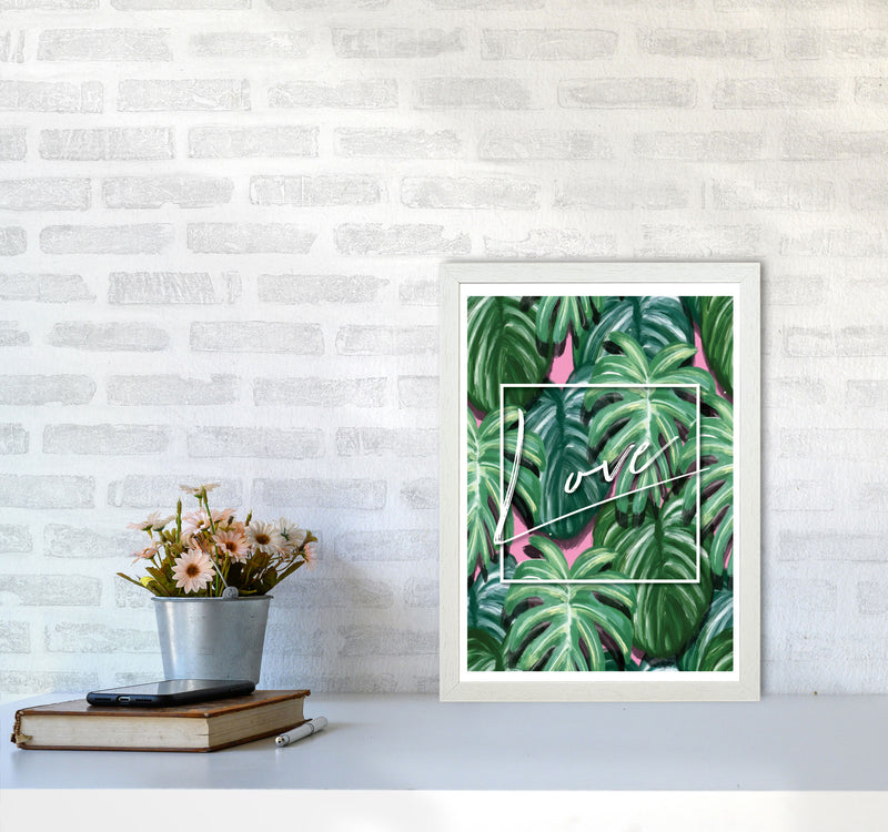 Love Green Leaves Modern Print, Framed Botanical & Nature Art Print A3 Oak Frame