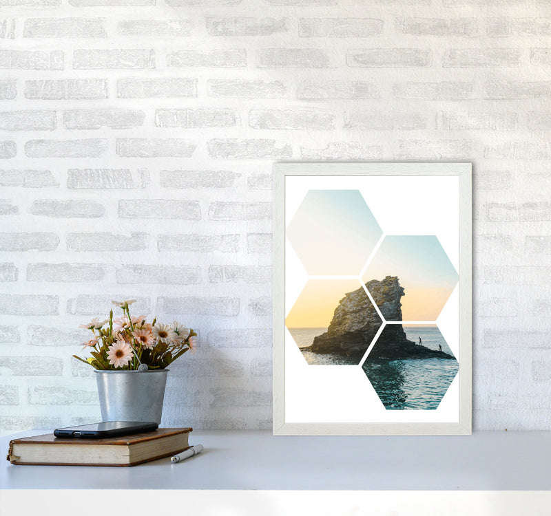 Abstract Hex Island And Sea Modern Print A3 Oak Frame