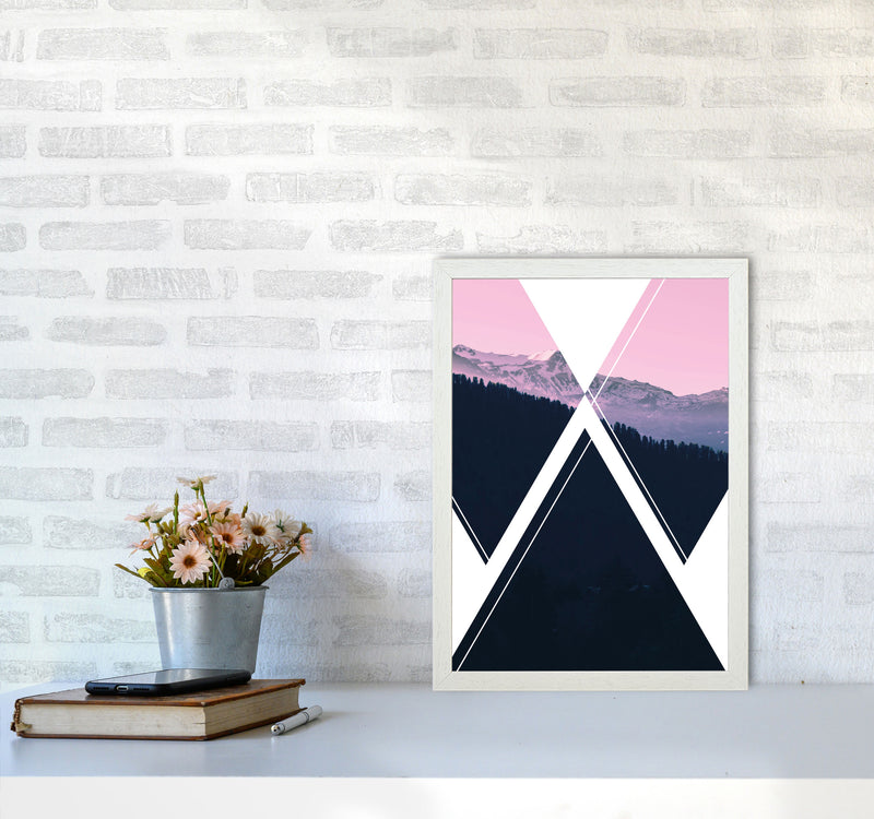 Abstract Pink Mountain Modern Print A3 Oak Frame