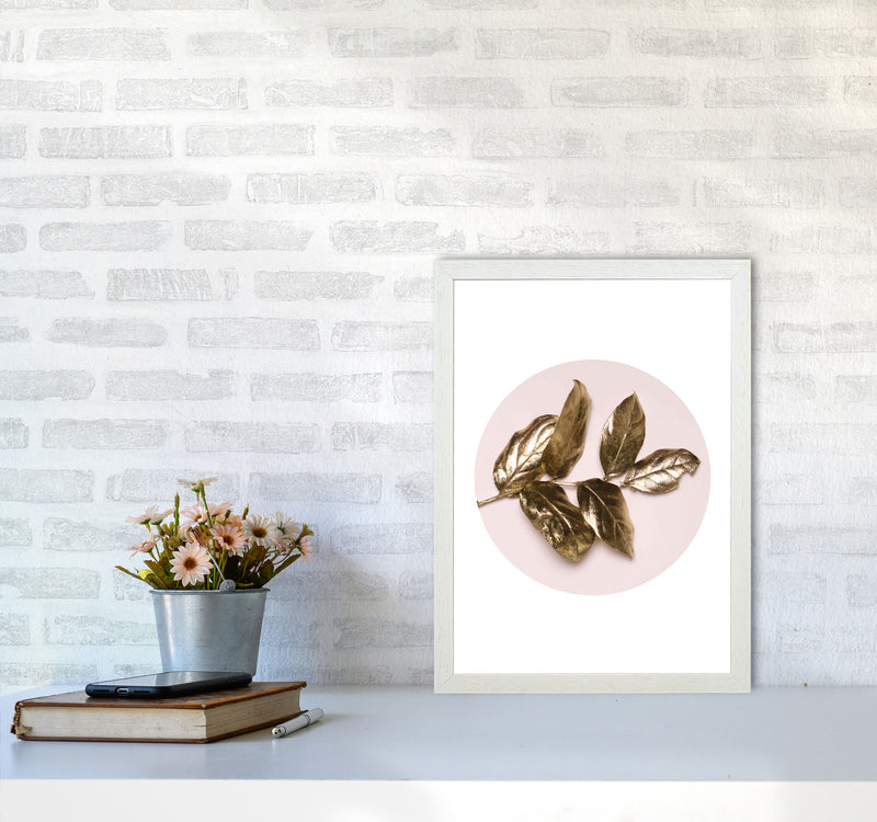 Pink And Gold Leaf Modern Print, Framed Botanical & Nature Art Print A3 Oak Frame