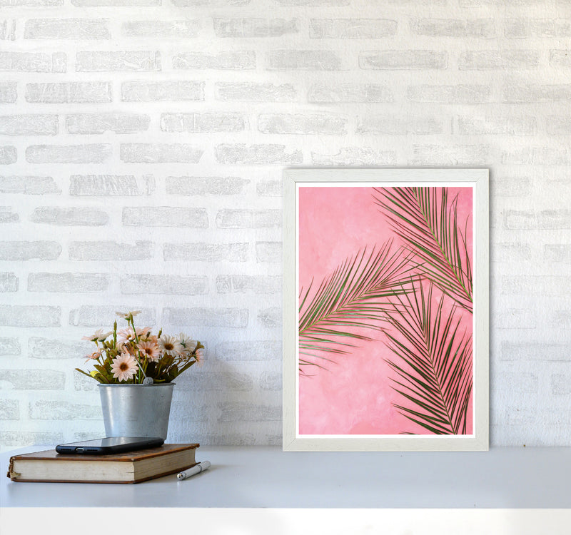 Pink Palm Leaves Modern Print, Framed Botanical & Nature Art Print A3 Oak Frame