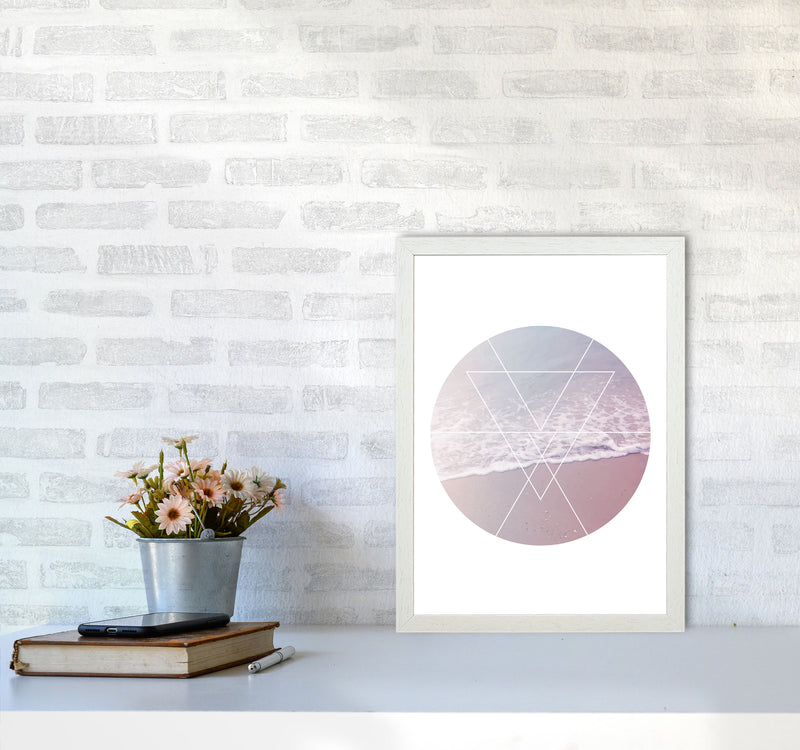 Pink And Blue Abstract Tide Modern Print A3 Oak Frame