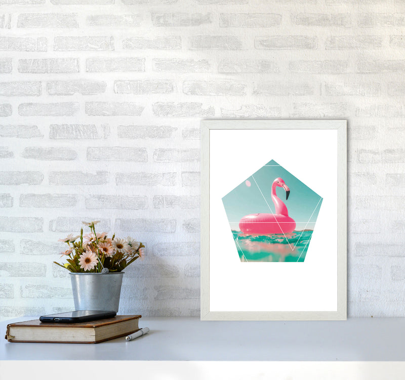 Pink Flamingo Inflatable Modern Print A3 Oak Frame