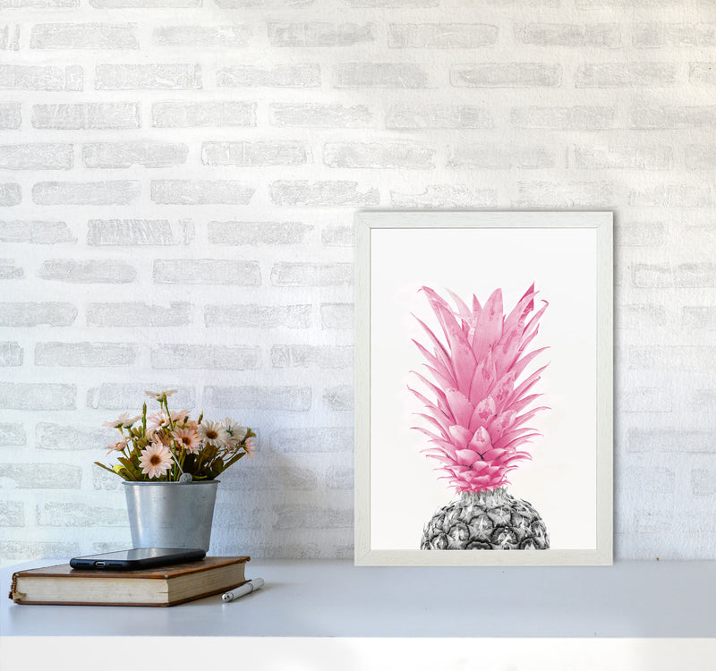 Black And Pink Pineapple Modern Print, Framed Kitchen Wall Art A3 Oak Frame
