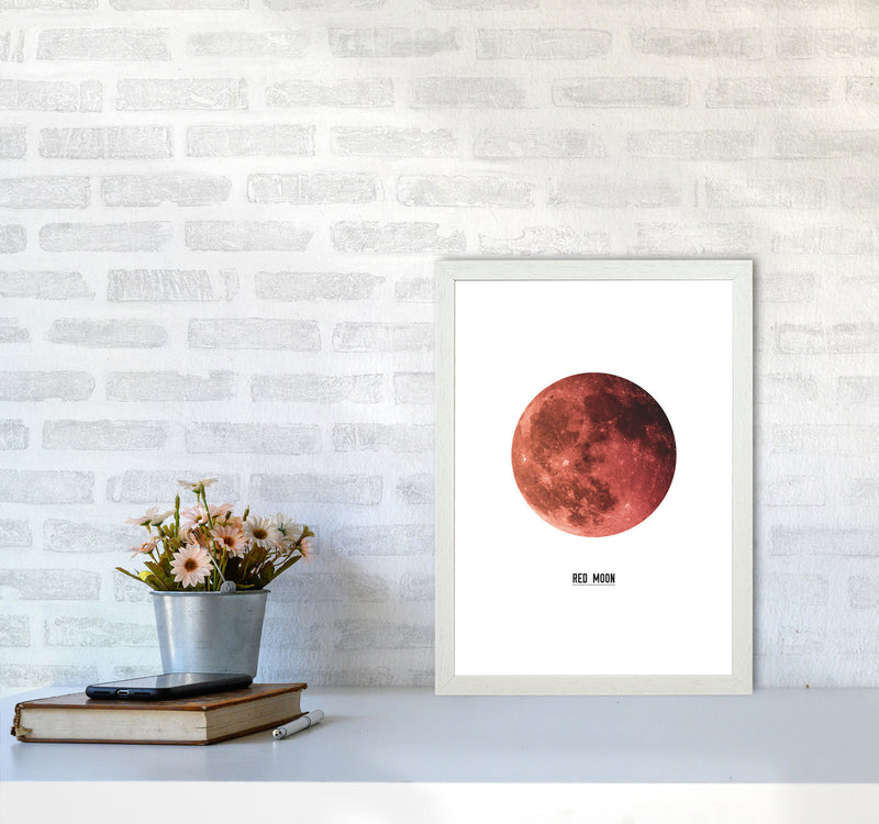Red Moon Modern Print A3 Oak Frame