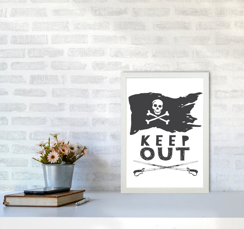 Pirate Keep Out Framed Nursey Wall Art Print A3 Oak Frame