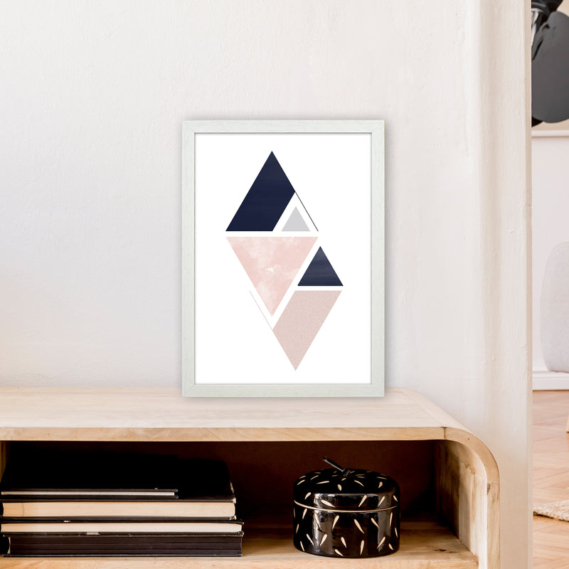Navy And Marble Pink 3 Art Print by Pixy Paper A3 Oak Frame