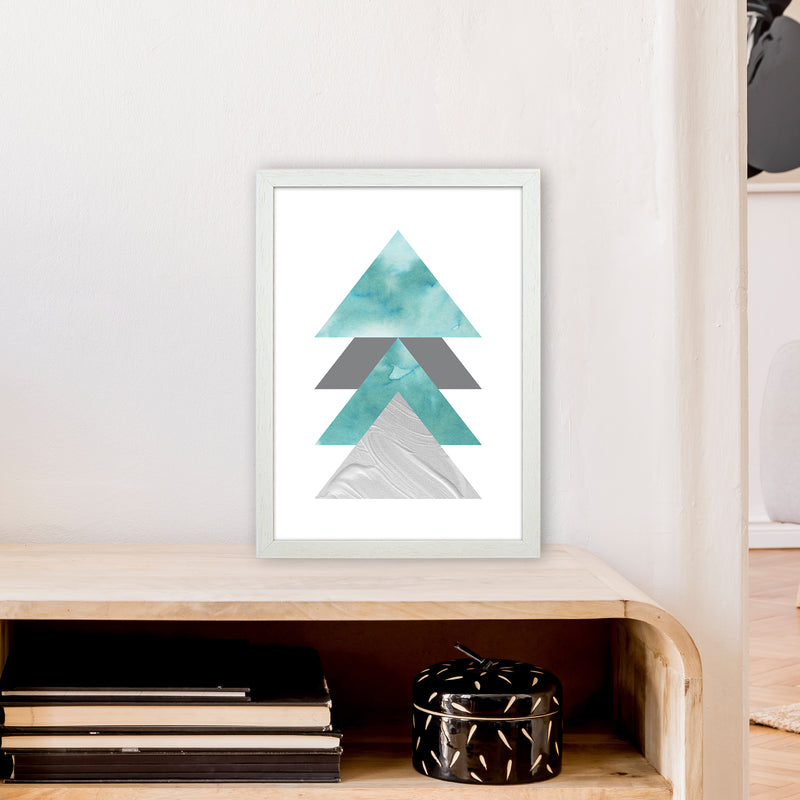 Marble Teal And Silver 2 Art Print by Pixy Paper A3 Oak Frame