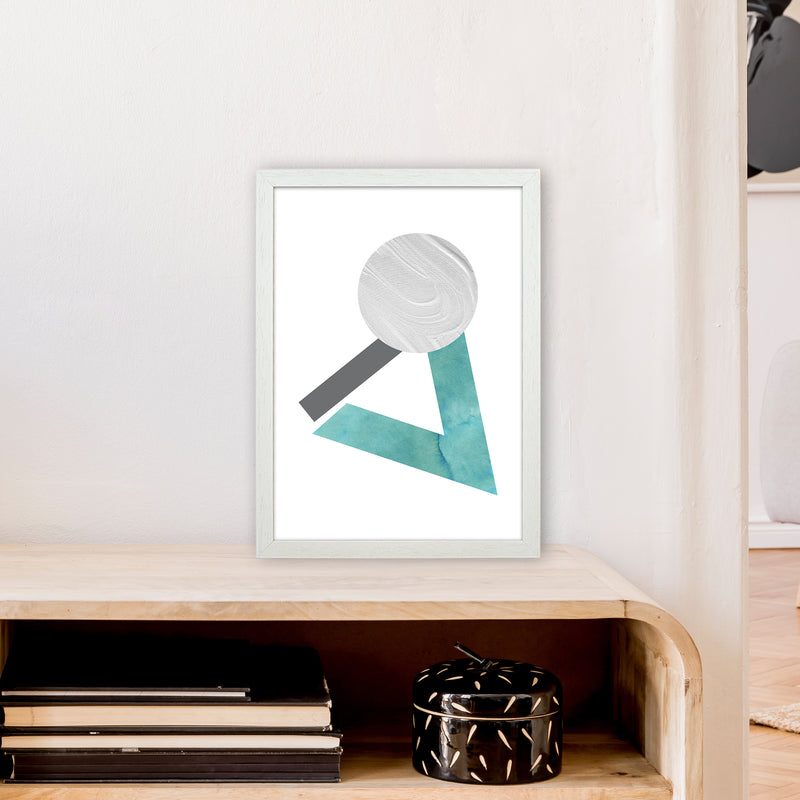Marble Teal And Silver 3 Art Print by Pixy Paper A3 Oak Frame