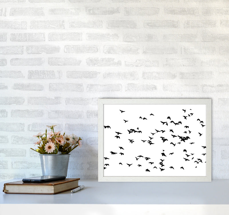 Flock Of Birds Landscape Art Print by Pixy Paper A3 Oak Frame