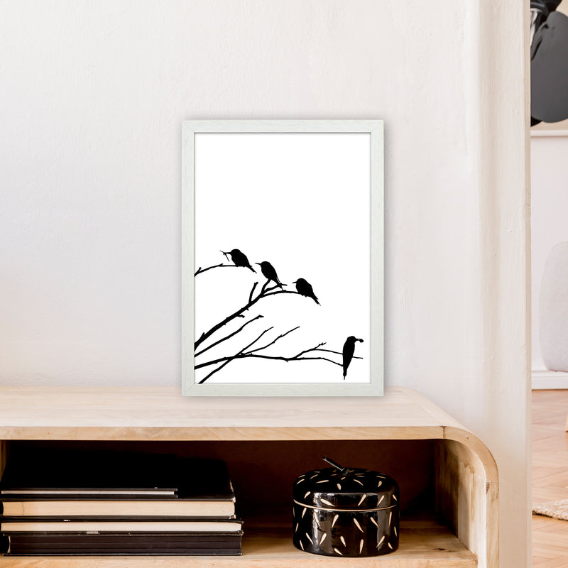 Corner Branch With Birds Art Print by Pixy Paper A3 Oak Frame
