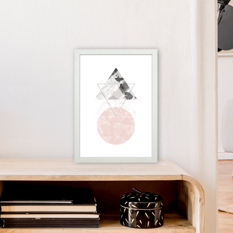 Marble Triangle And Circle Black And Pink Abstract  Art Print by Pixy Paper A3 Oak Frame