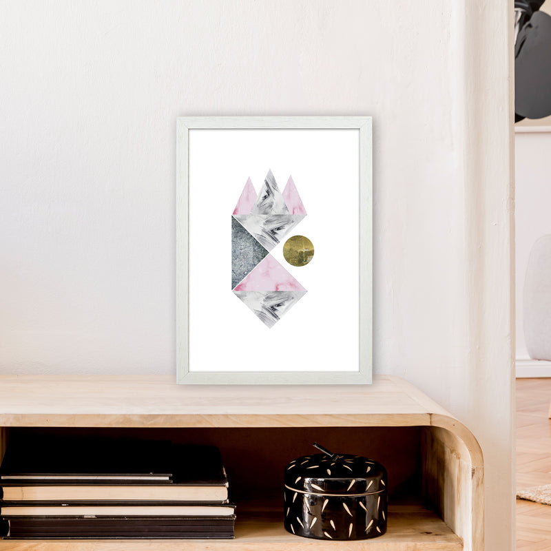 Luna Side Moon Pink And Grey Triangles Abstract  Art Print by Pixy Paper A3 Oak Frame