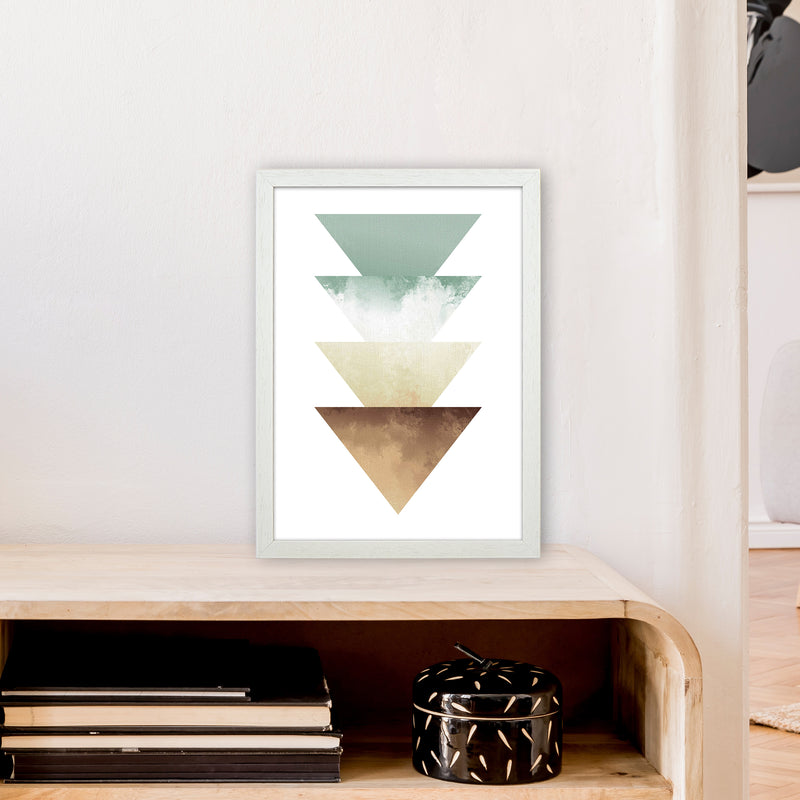 Green And Beige Watercolour Triangles Abstract  Art Print by Pixy Paper A3 Oak Frame