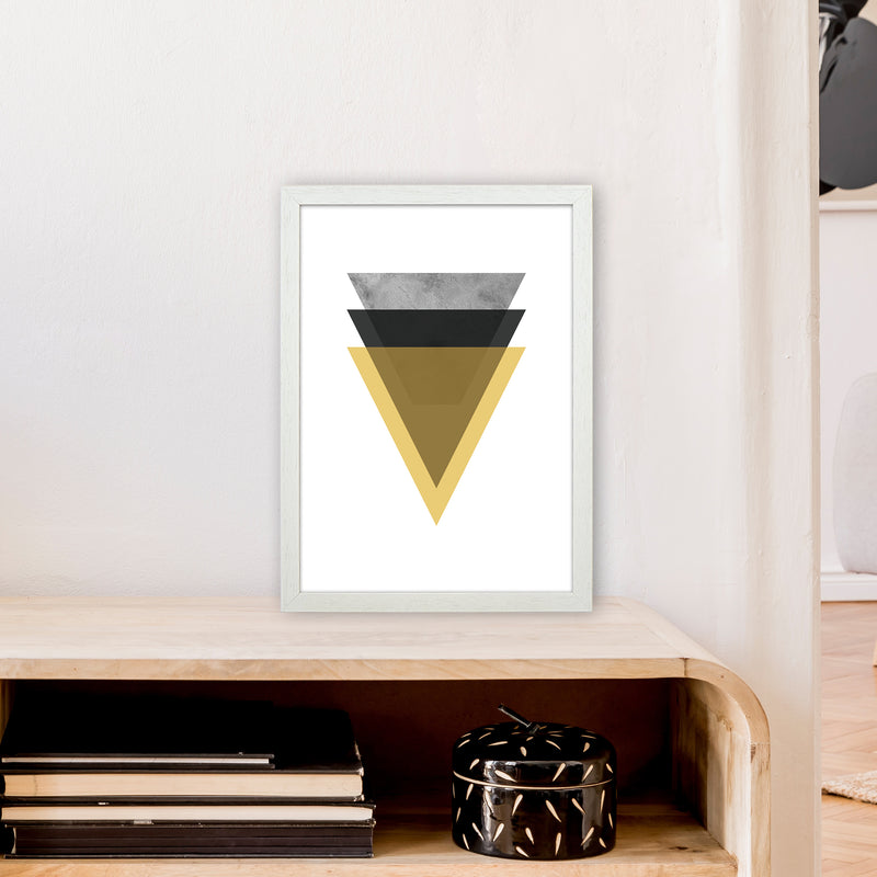 Geometric Mustard And Black Triangles  Art Print by Pixy Paper A3 Oak Frame