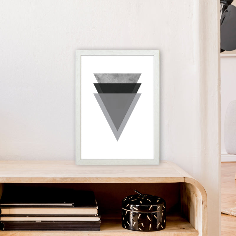 Geometric Grey And Black Triangles  Art Print by Pixy Paper A3 Oak Frame