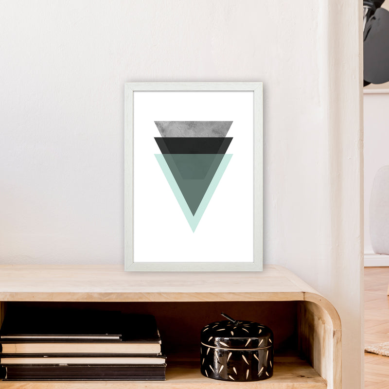 Geometric Mint And Black Triangles  Art Print by Pixy Paper A3 Oak Frame