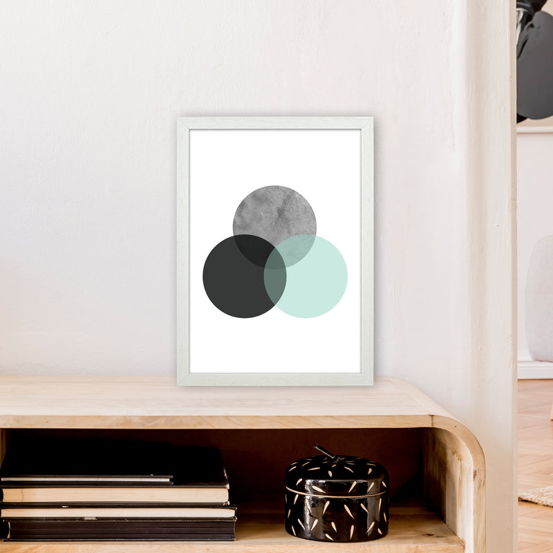 Geometric Mint And Black Circles  Art Print by Pixy Paper A3 Oak Frame