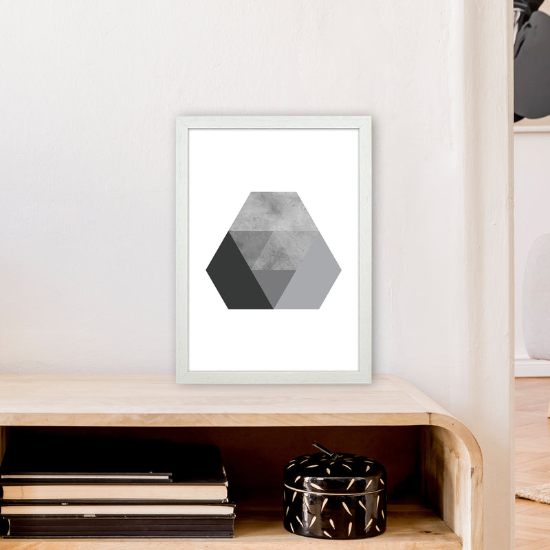 Geometric Grey And Black Hexagon  Art Print by Pixy Paper A3 Oak Frame