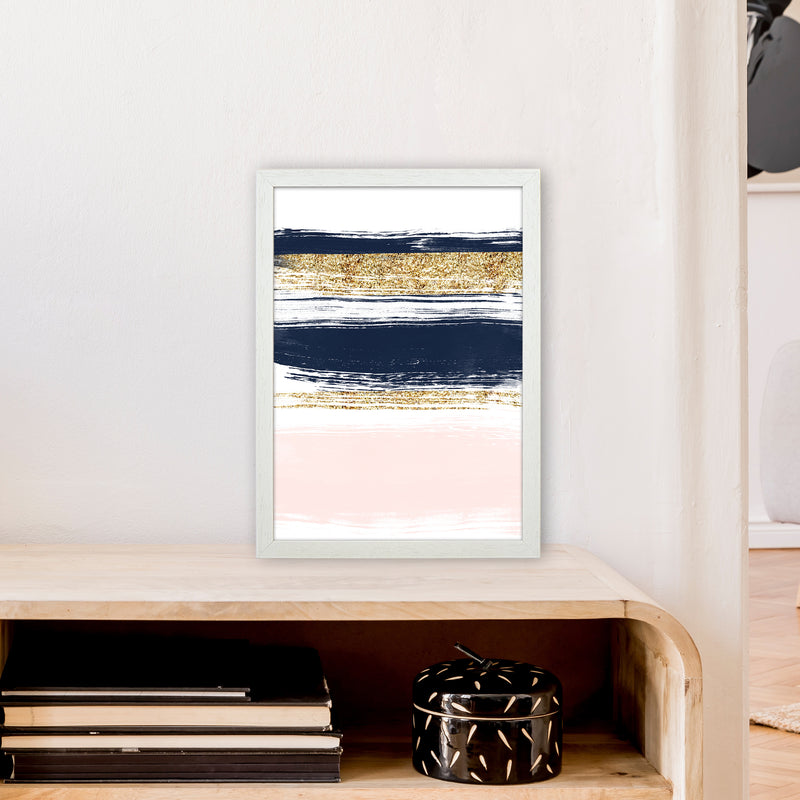 Lux Navy And Pink Paint Stripes  Art Print by Pixy Paper A3 Oak Frame