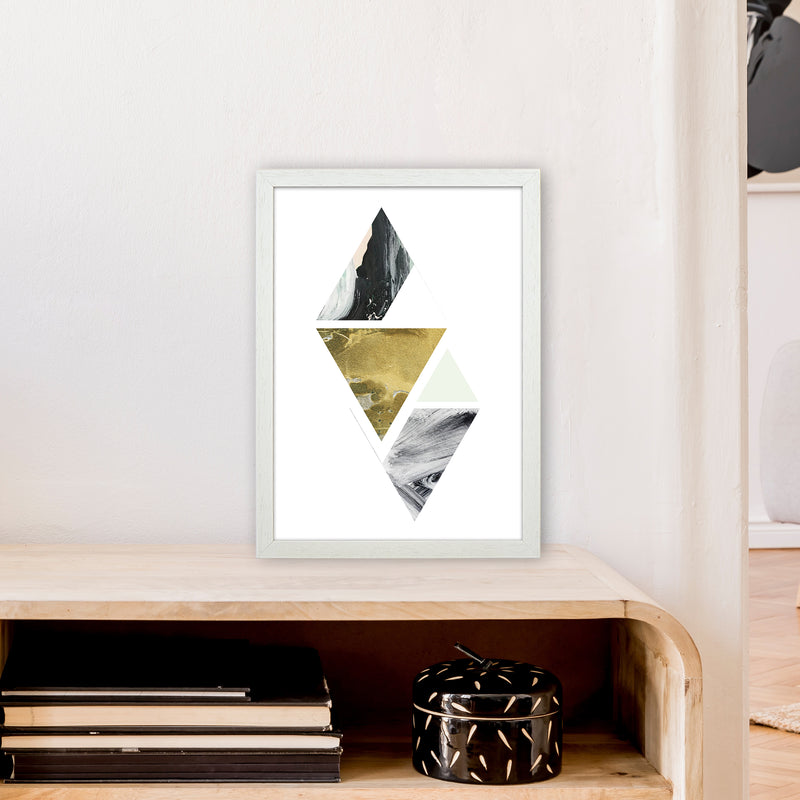 Green Marble Triangles Abstract  Art Print by Pixy Paper A3 Oak Frame
