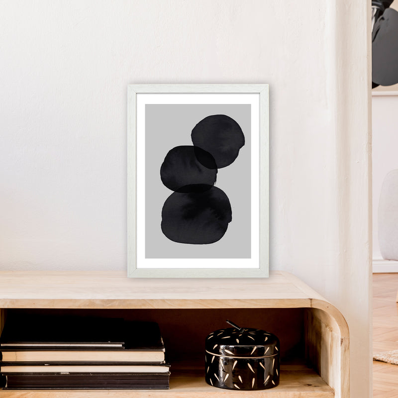 Grey And Black Stacked Circles Art Print by Pixy Paper A3 Oak Frame