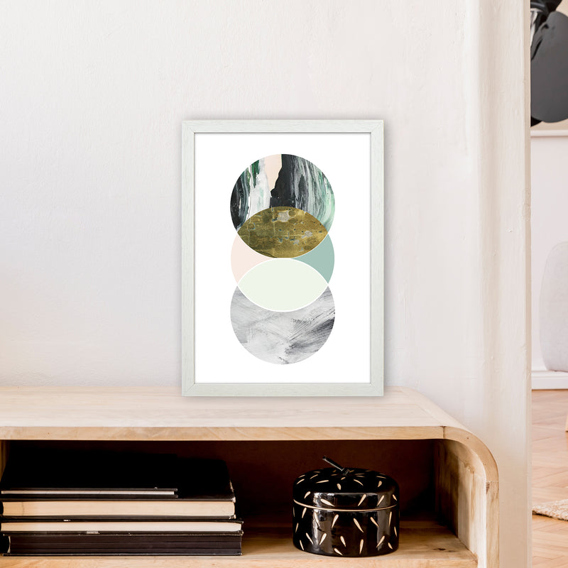 Green Marble Circles Abstract  Art Print by Pixy Paper A3 Oak Frame