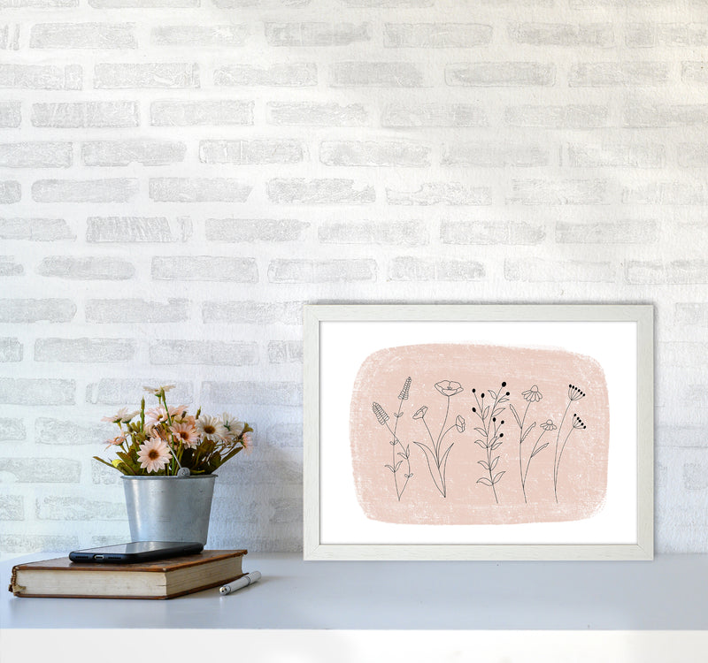 Dalia Chalk Landscape Floral  Art Print by Pixy Paper A3 Oak Frame