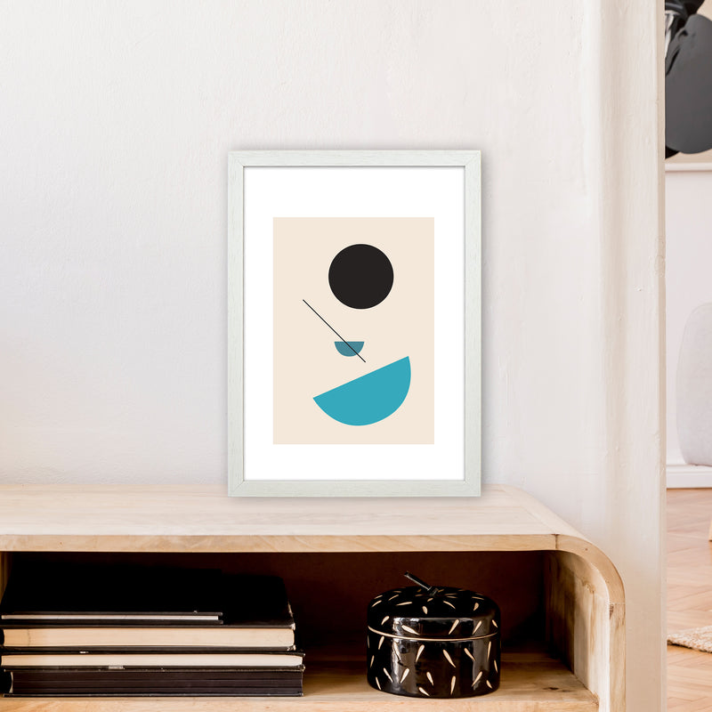 Mita Teal Abstract Shapes N2  Art Print by Pixy Paper A3 Oak Frame