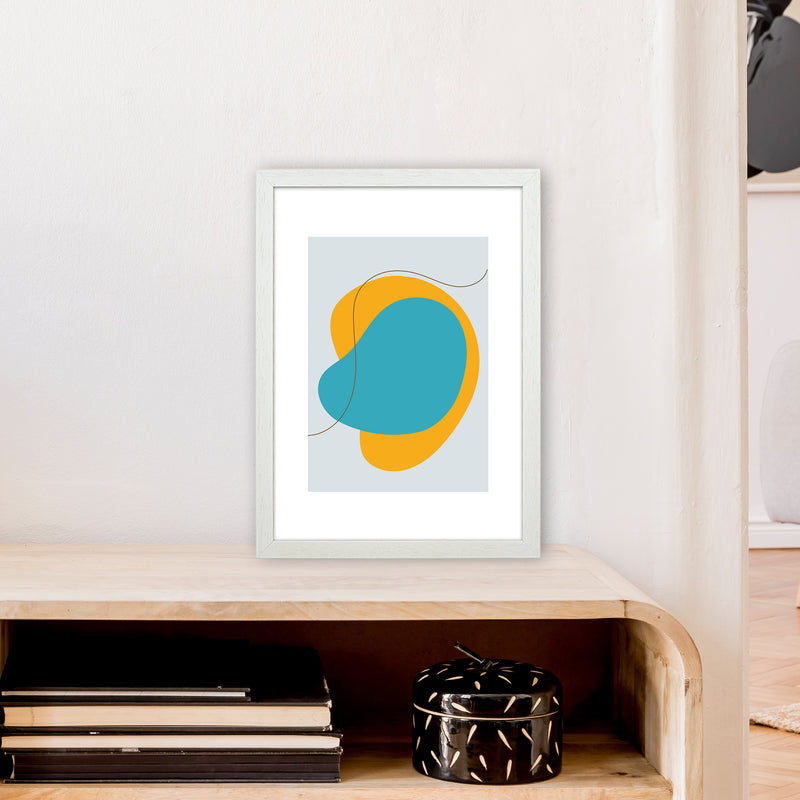 Mita Teal Bold Abstract N22  Art Print by Pixy Paper A3 Oak Frame