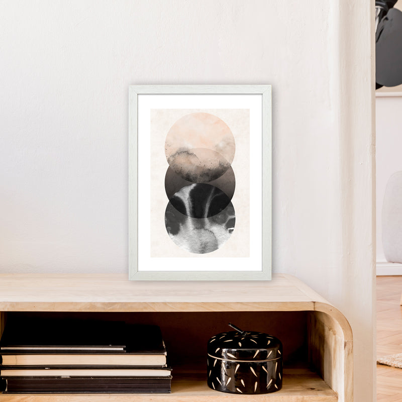 Nude And Pearl Three Circles  Art Print by Pixy Paper A3 Oak Frame