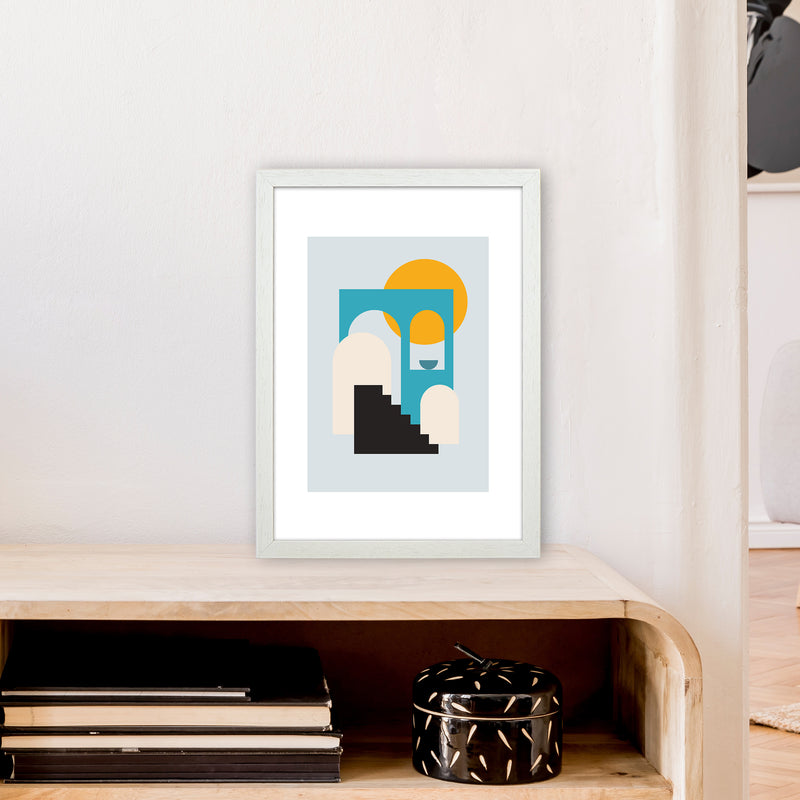 Mita Teal Stairs To Sun N5  Art Print by Pixy Paper A3 Oak Frame