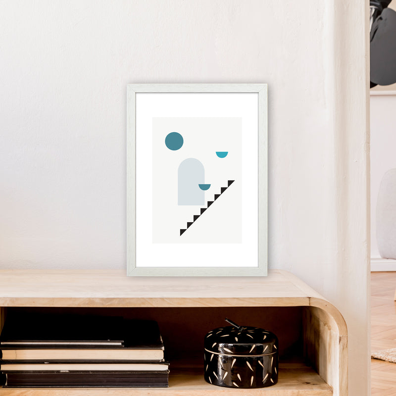 Mita Teal Stairs Right N15  Art Print by Pixy Paper A3 Oak Frame