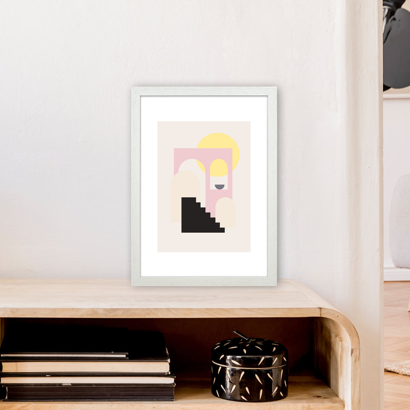 Mila Pink Stairs To Sun N6  Art Print by Pixy Paper A3 Oak Frame