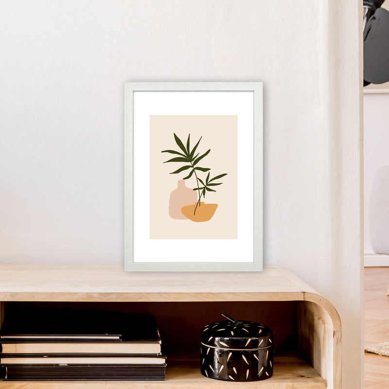 Mica Plant Pots Beige N1  Art Print by Pixy Paper A3 Oak Frame