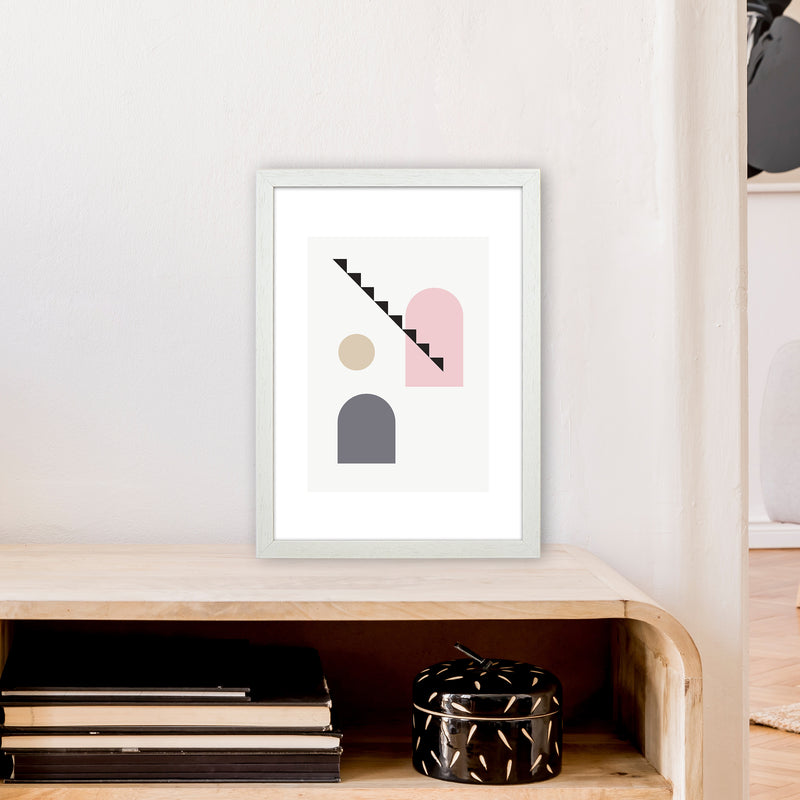 Mila Pink Stairs Left N4  Art Print by Pixy Paper A3 Oak Frame
