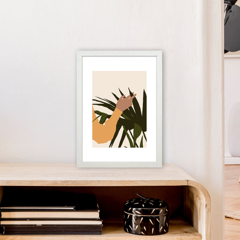 Mica Hand On Plant - N5  Art Print by Pixy Paper A3 Oak Frame
