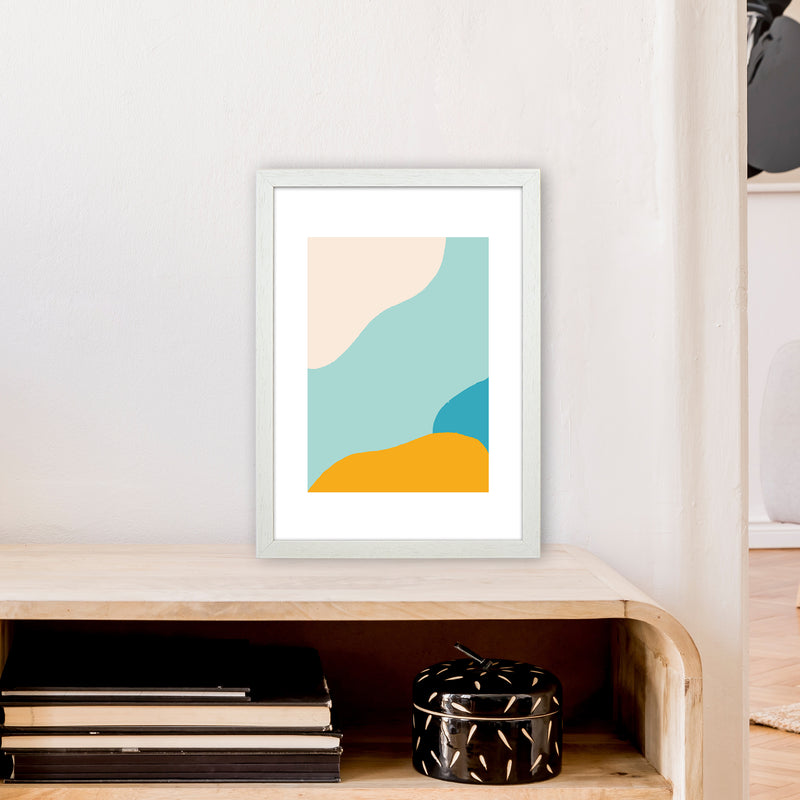 Mita Teal Abstract N18  Art Print by Pixy Paper A3 Oak Frame
