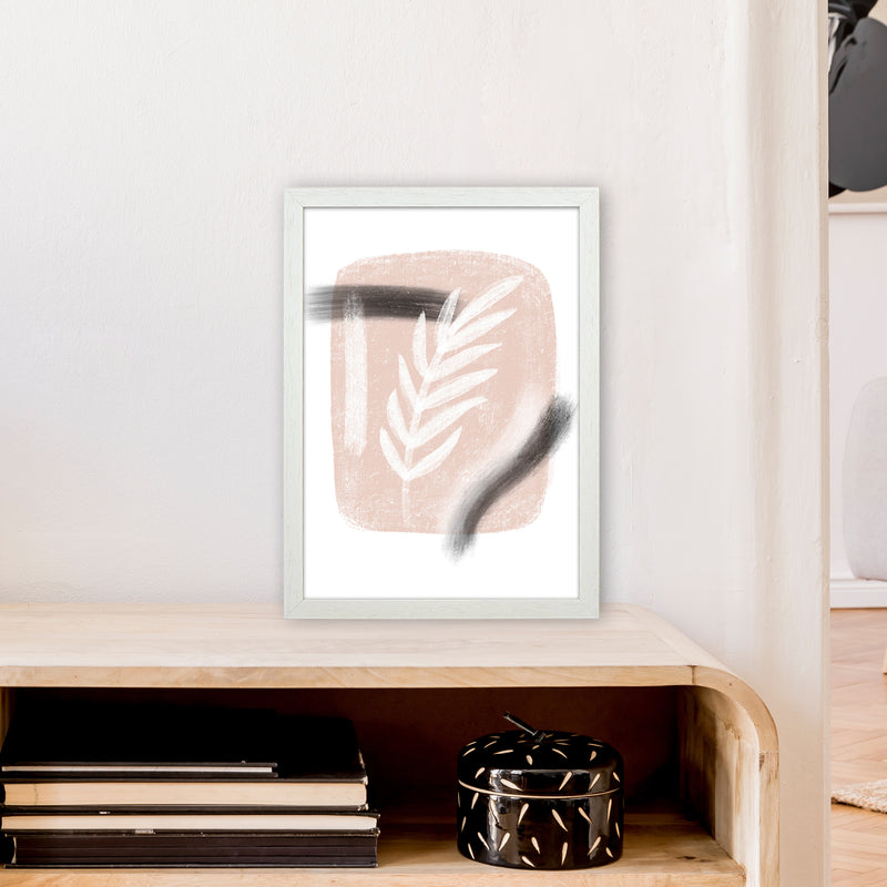 Dalia Chalk White Leaf  Art Print by Pixy Paper A3 Oak Frame