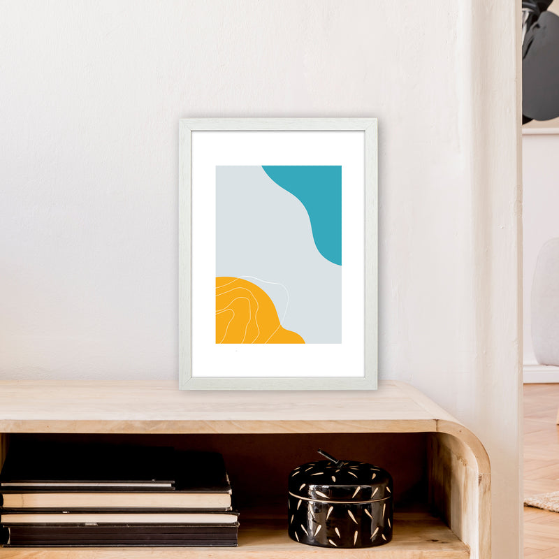 Mita Teal Abstract N19  Art Print by Pixy Paper A3 Oak Frame