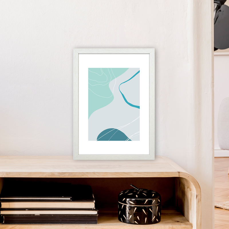 Mita Teal Abstract N17  Art Print by Pixy Paper A3 Oak Frame